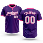 Custom Purple Pink Pinstripe White Two-Button Unisex Softball Jersey