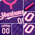 Custom Purple Pink Pinstripe White Two-Button Unisex Softball Jersey detail