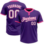 Custom Purple Pink Pinstripe White Two-Button Unisex Softball Jersey photo 1