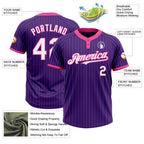 Custom Purple Pink Pinstripe White Two-Button Unisex Softball Jersey photo 3