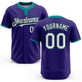Custom Purple Teal Pinstripe White-Black Two-Button Unisex Softball Jersey