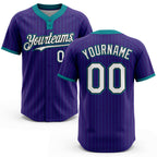 Custom Purple Teal Pinstripe White-Black Two-Button Unisex Softball Jersey