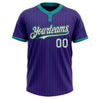 Custom Purple Teal Pinstripe White-Black Two-Button Unisex Softball Jersey photo 2