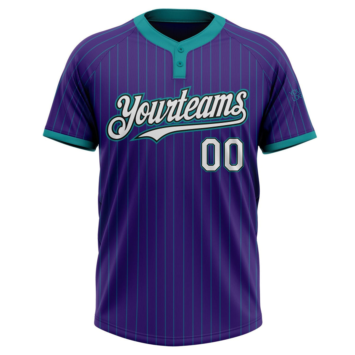 Custom Purple Teal Pinstripe White-Black Two-Button Unisex Softball Jersey photo 2