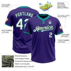 Custom Purple Teal Pinstripe White-Black Two-Button Unisex Softball Jersey photo 3