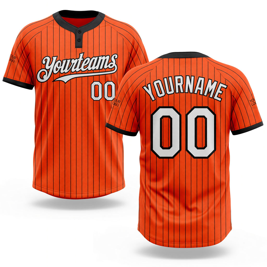 Custom Orange Black Pinstripe White Two-Button Unisex Softball Jersey