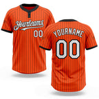 Custom Orange Black Pinstripe White Two-Button Unisex Softball Jersey