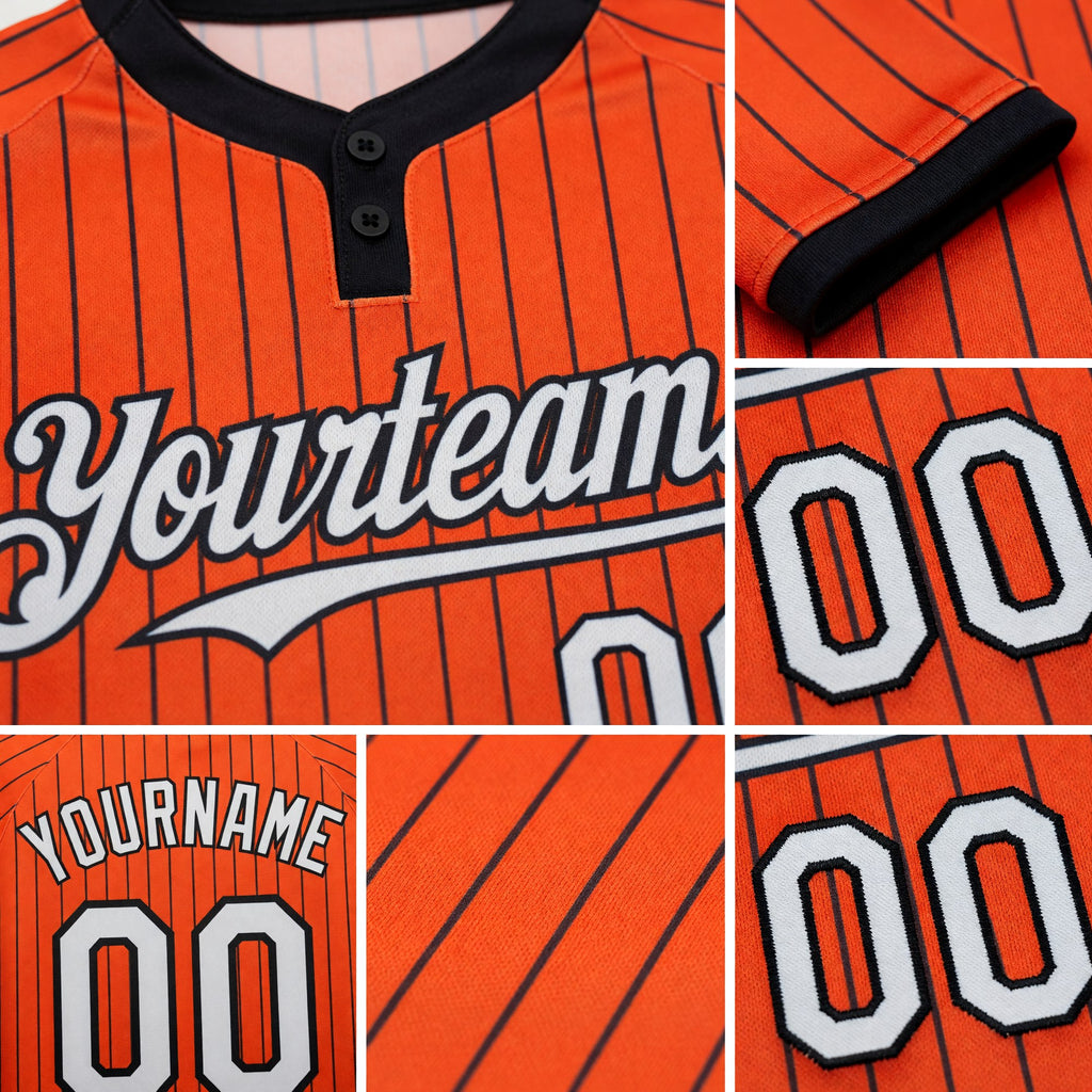 Custom Orange Black Pinstripe White Two-Button Unisex Softball Jersey detail