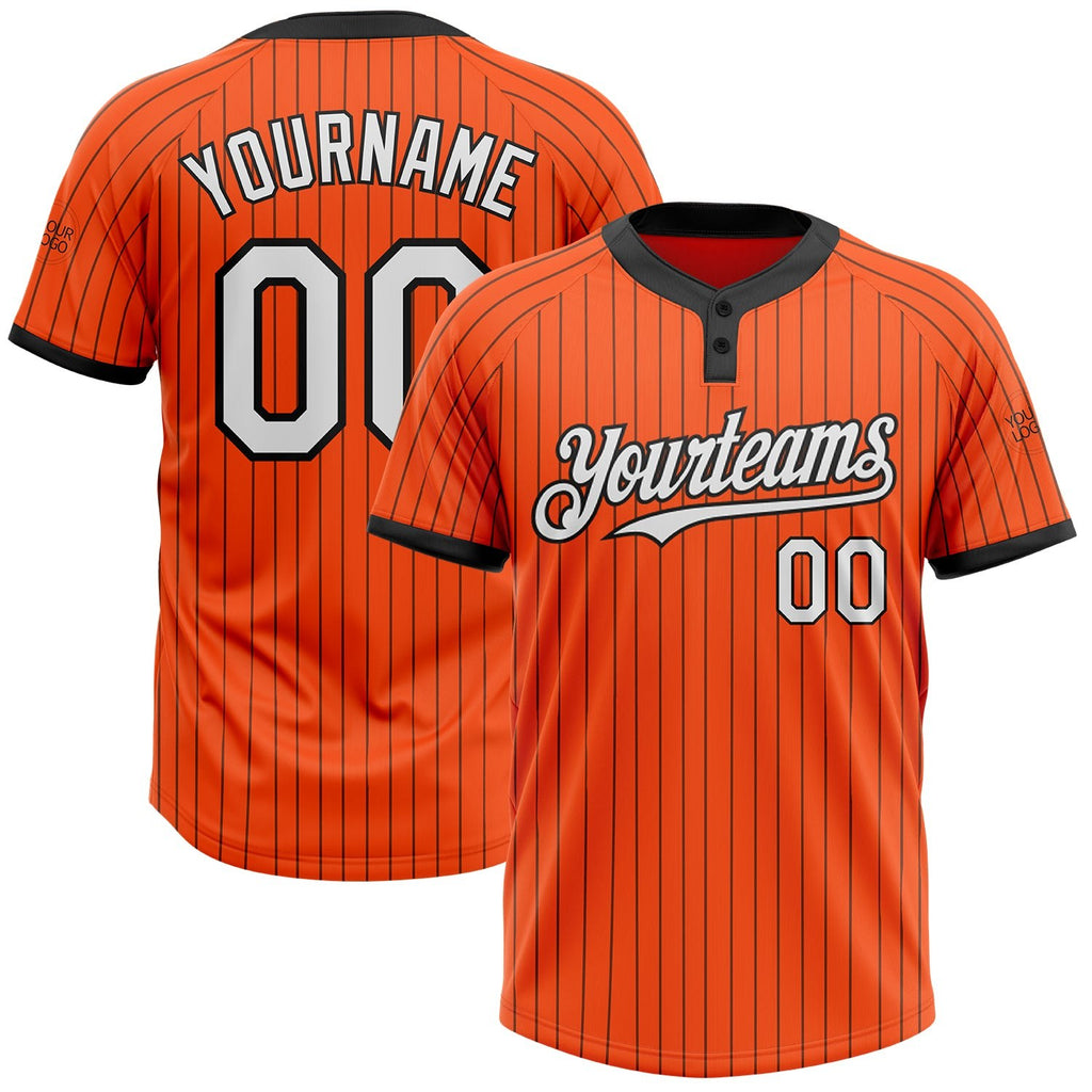 Custom Orange Black Pinstripe White Two-Button Unisex Softball Jersey photo 1