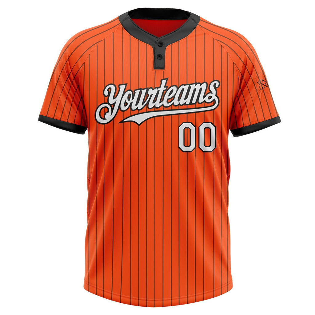 Custom Orange Black Pinstripe White Two-Button Unisex Softball Jersey photo 2