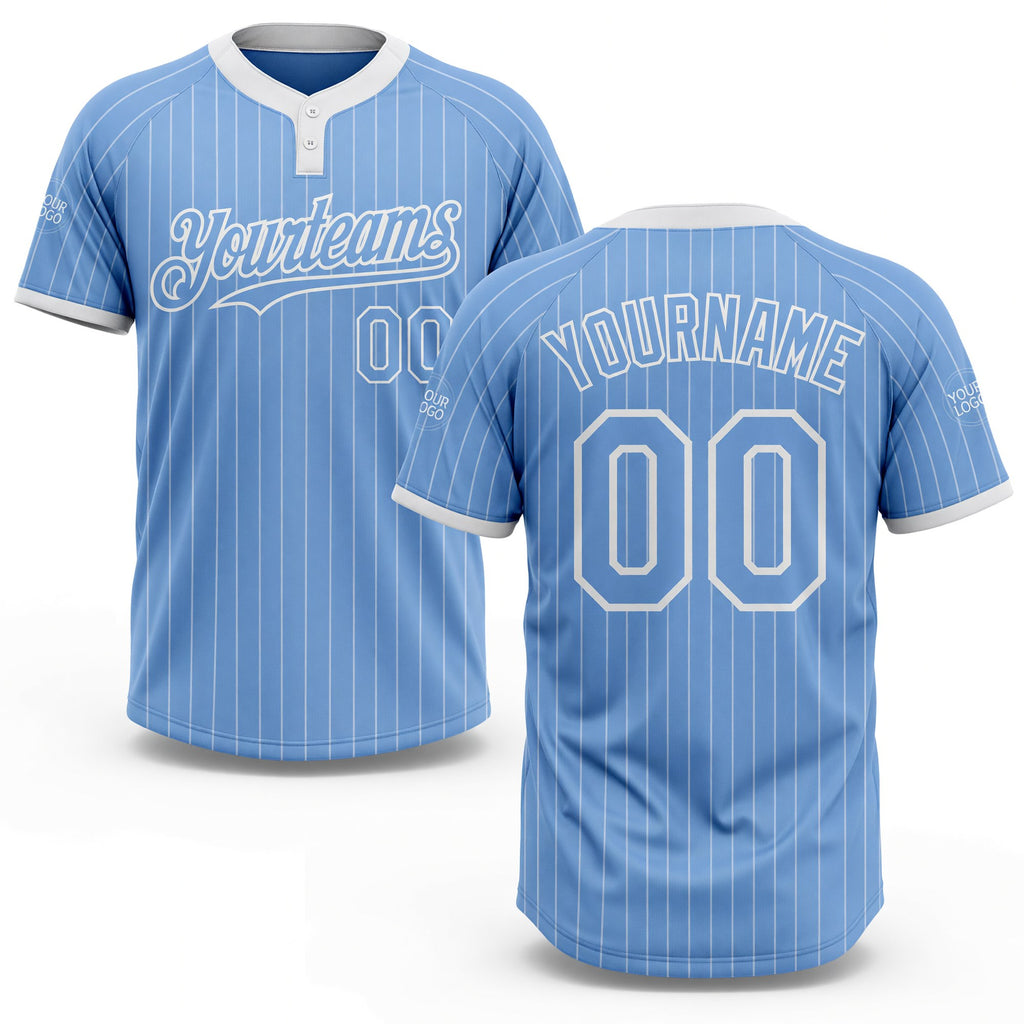 Custom Light Blue White Pinstripe White Two-Button Unisex Softball Jersey