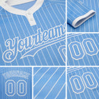 Custom Light Blue White Pinstripe White Two-Button Unisex Softball Jersey detail
