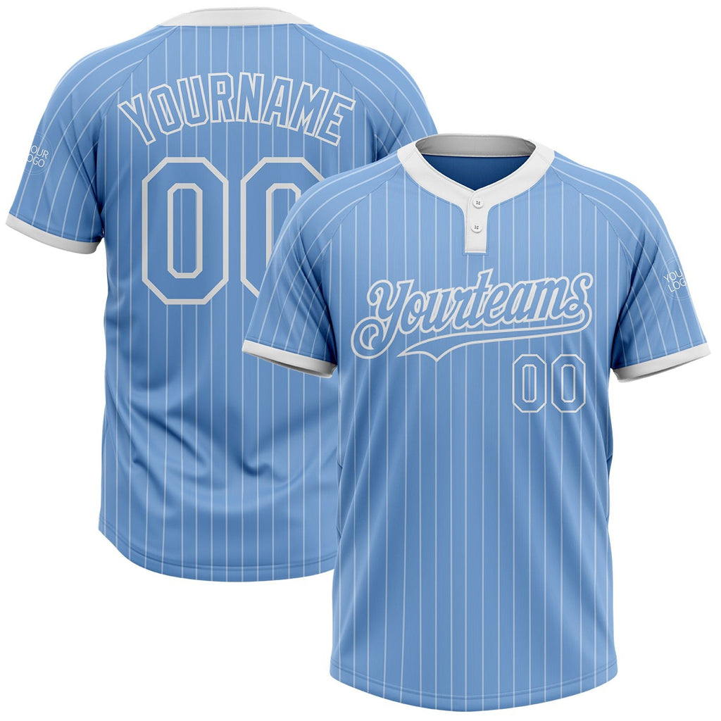 Custom Light Blue White Pinstripe White Two-Button Unisex Softball Jersey photo 1