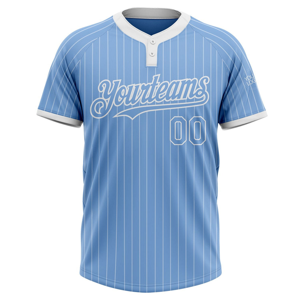 Custom Light Blue White Pinstripe White Two-Button Unisex Softball Jersey photo 2
