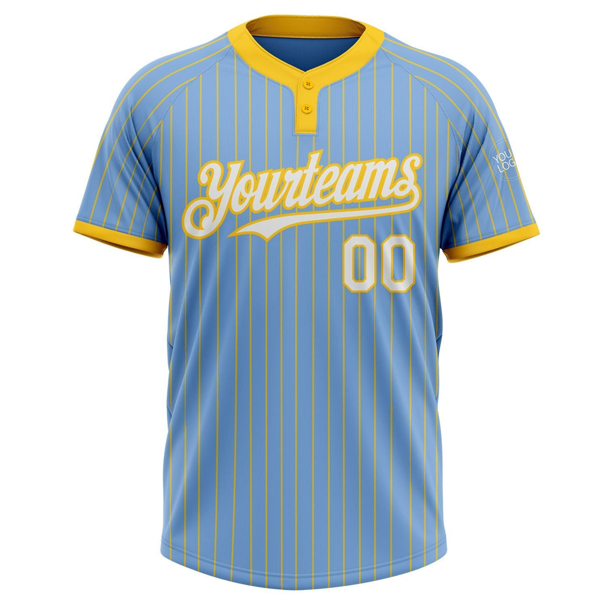 Custom Light Blue Yellow Pinstripe White Two-Button Unisex Softball Jersey photo 2