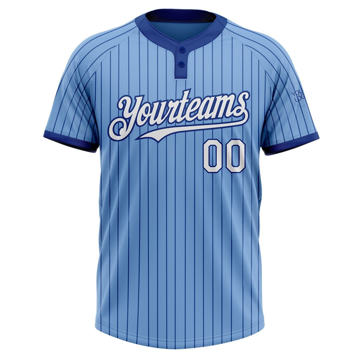 Custom Light Blue Royal Pinstripe White Two-Button Unisex Softball Jersey photo 2