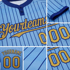 Custom Light Blue Royal Pinstripe Old Gold Two-Button Unisex Softball Jersey detail