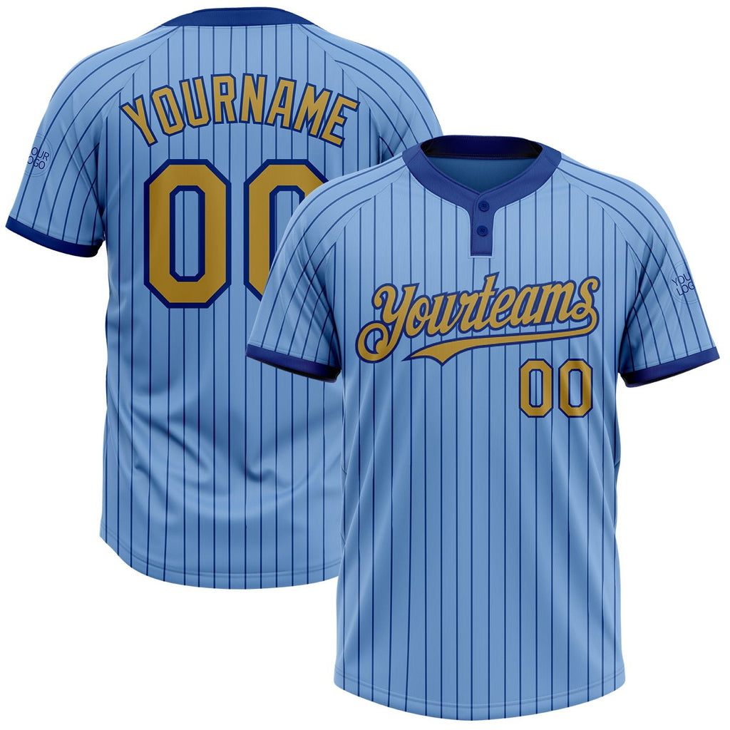 Custom Light Blue Royal Pinstripe Old Gold Two-Button Unisex Softball Jersey photo 1