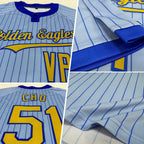 Custom Light Blue Royal Pinstripe Old Gold Two-Button Unisex Softball Jersey photo 2