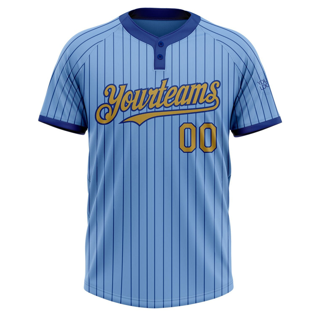 Custom Light Blue Royal Pinstripe Old Gold Two-Button Unisex Softball Jersey photo 3