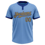 Custom Light Blue Royal Pinstripe Old Gold Two-Button Unisex Softball Jersey photo 3