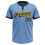 Custom Light Blue Black Pinstripe Gold Two-Button Unisex Softball Jersey photo 2