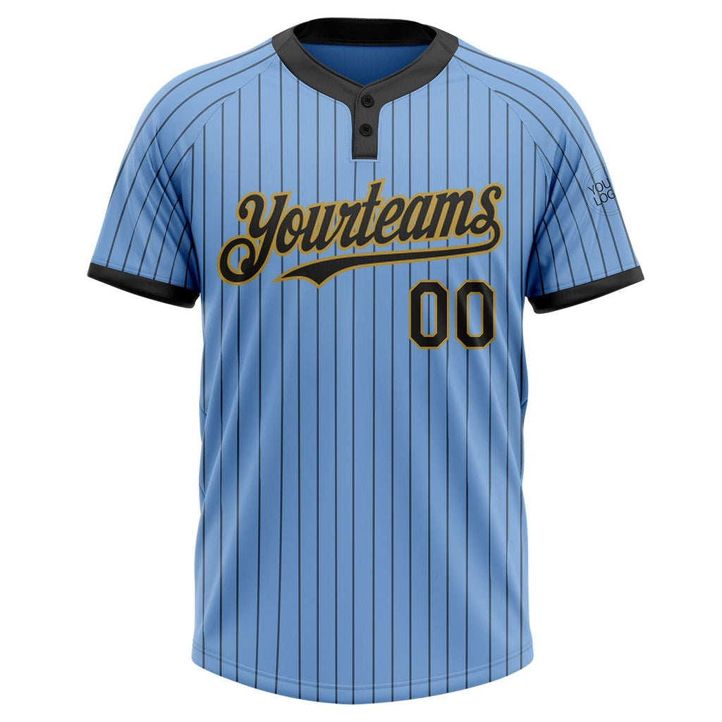Custom Light Blue Black Pinstripe Old Gold Two-Button Unisex Softball Jersey photo 2
