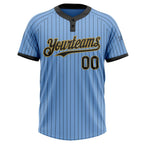 Custom Light Blue Black Pinstripe Old Gold Two-Button Unisex Softball Jersey photo 2