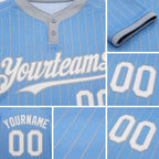 Custom Light Blue Gray Pinstripe White Two-Button Unisex Softball Jersey detail