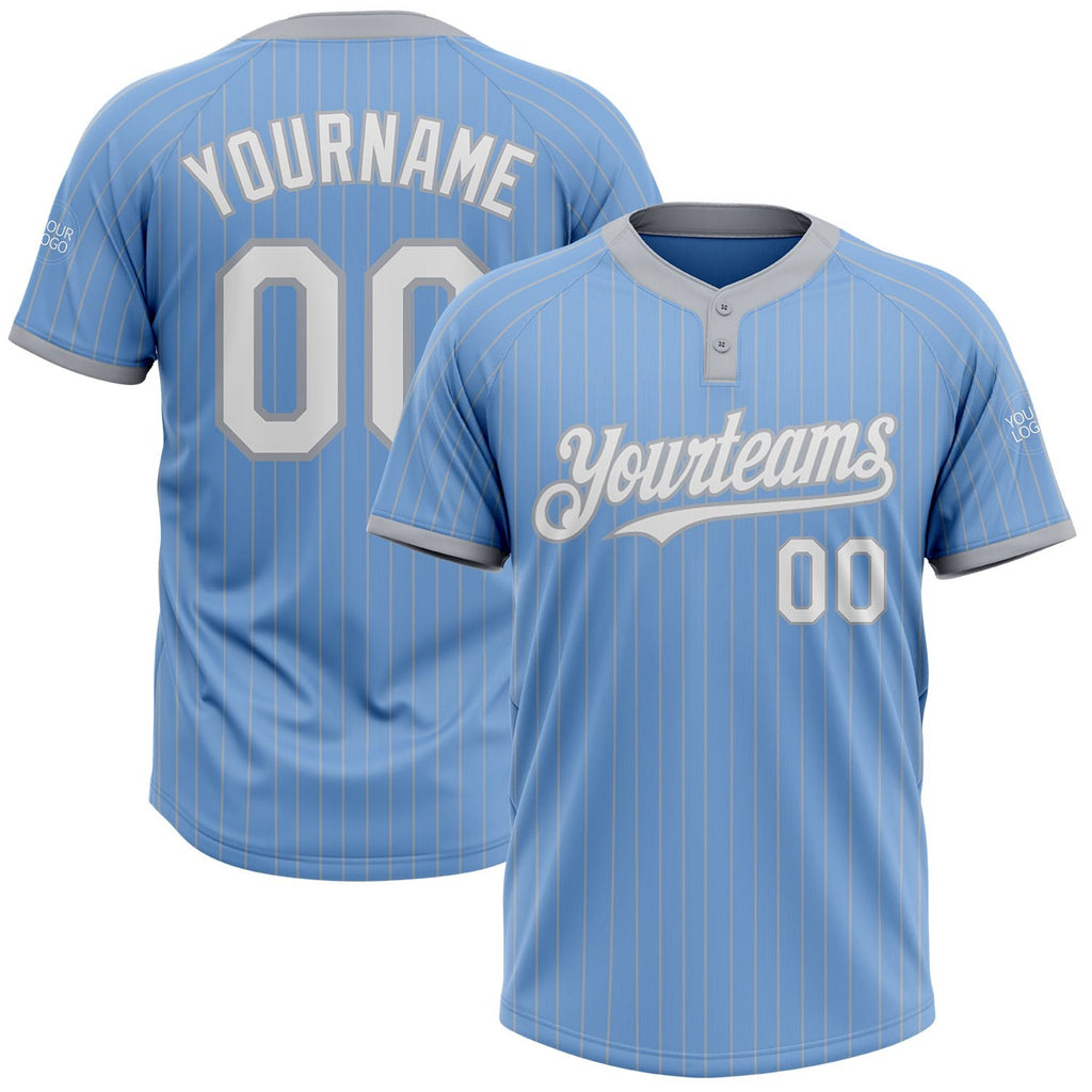 Custom Light Blue Gray Pinstripe White Two-Button Unisex Softball Jersey photo 1