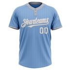 Custom Light Blue Gray Pinstripe White Two-Button Unisex Softball Jersey photo 2