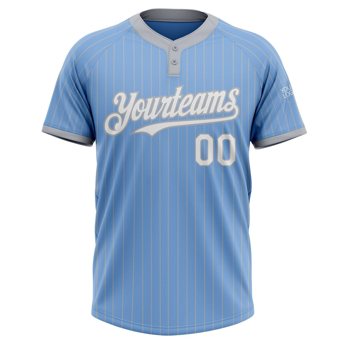 Custom Light Blue Gray Pinstripe White Two-Button Unisex Softball Jersey photo 2