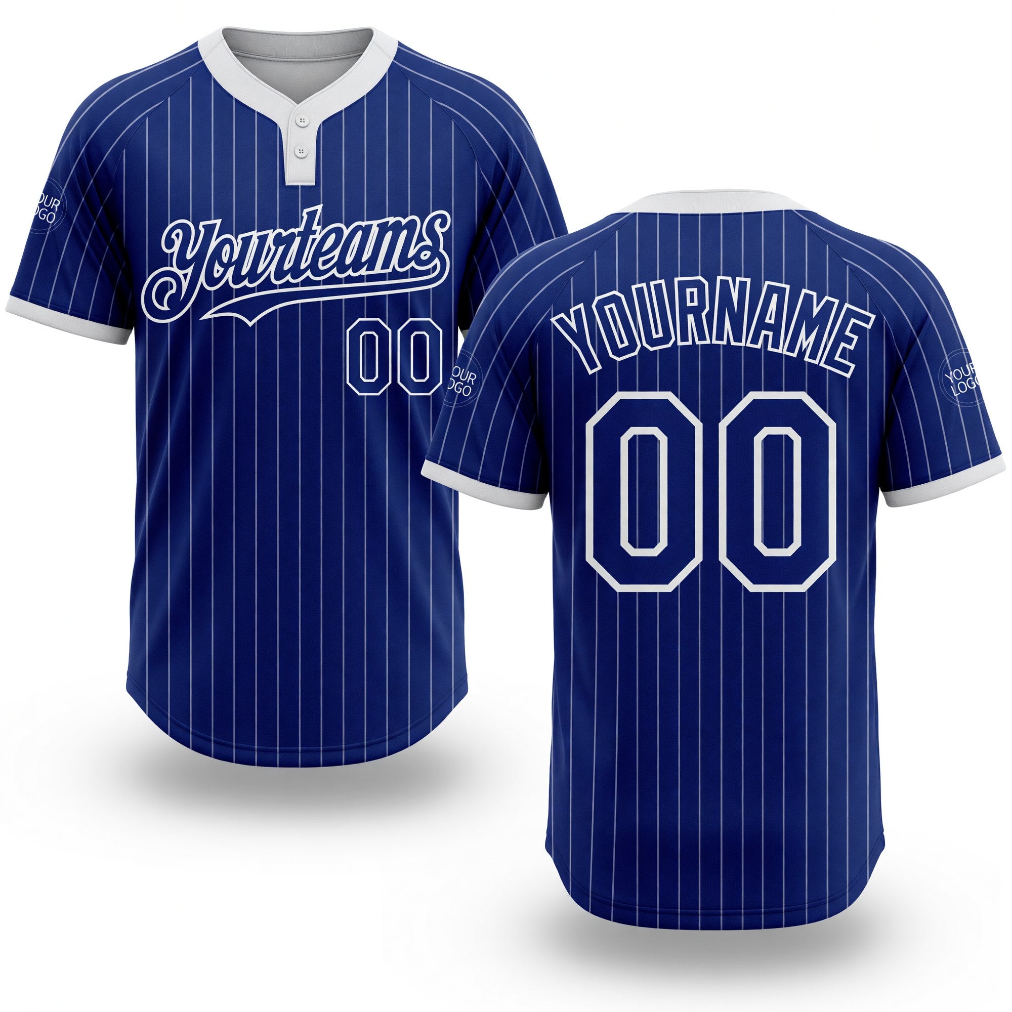 Custom Royal White Pinstripe White Two-Button Unisex Softball Jersey