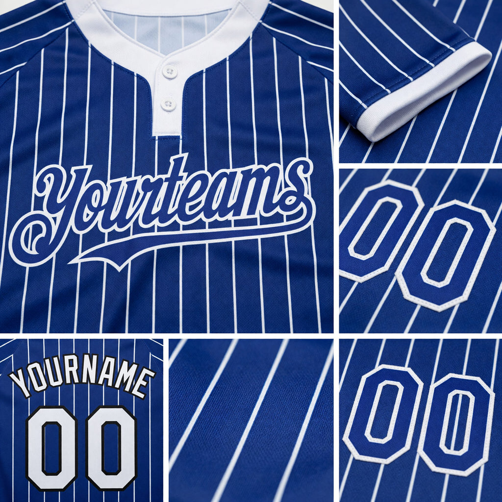 Custom Royal White Pinstripe White Two-Button Unisex Softball Jersey detail