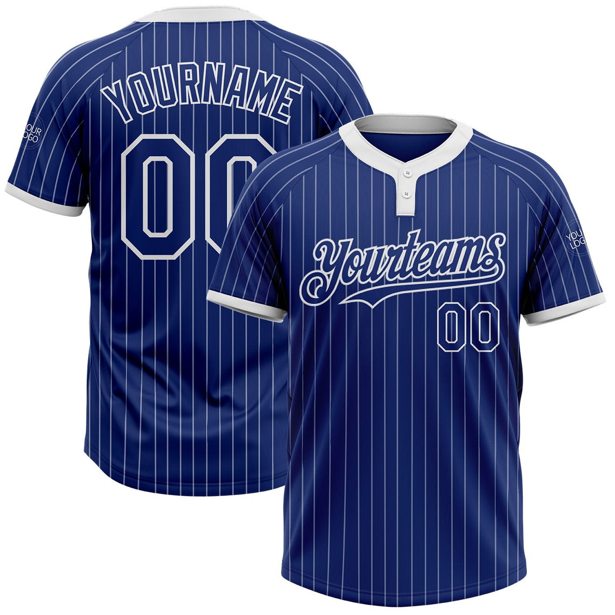 Custom Royal White Pinstripe White Two-Button Unisex Softball Jersey photo 1