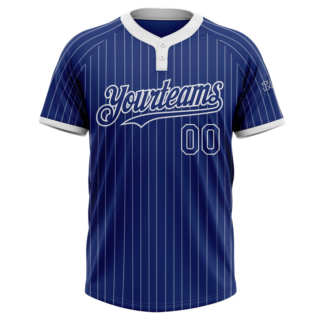 Custom Royal White Pinstripe White Two-Button Unisex Softball Jersey photo 2
