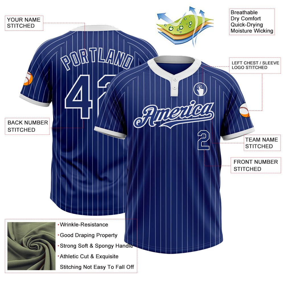 Custom Royal White Pinstripe White Two-Button Unisex Softball Jersey photo 3