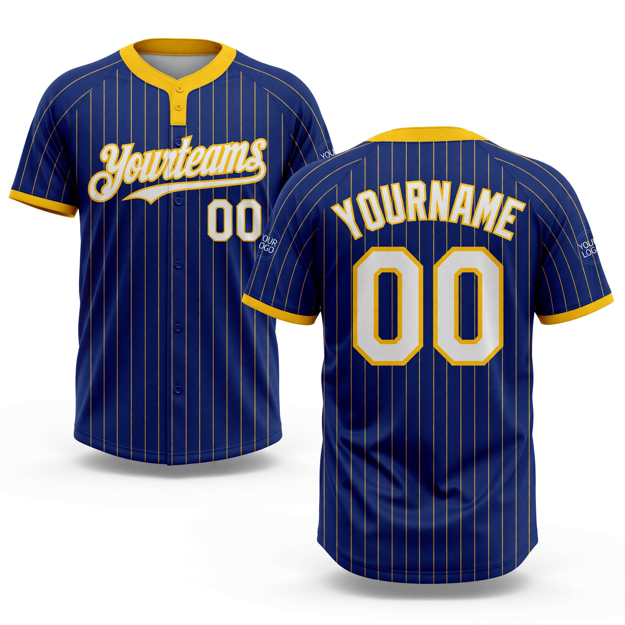 Custom Royal Yellow Pinstripe White Two-Button Unisex Softball Jersey