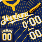 Custom Royal Yellow Pinstripe White Two-Button Unisex Softball Jersey detail