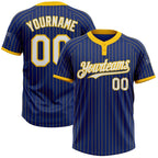 Custom Royal Yellow Pinstripe White Two-Button Unisex Softball Jersey photo 1