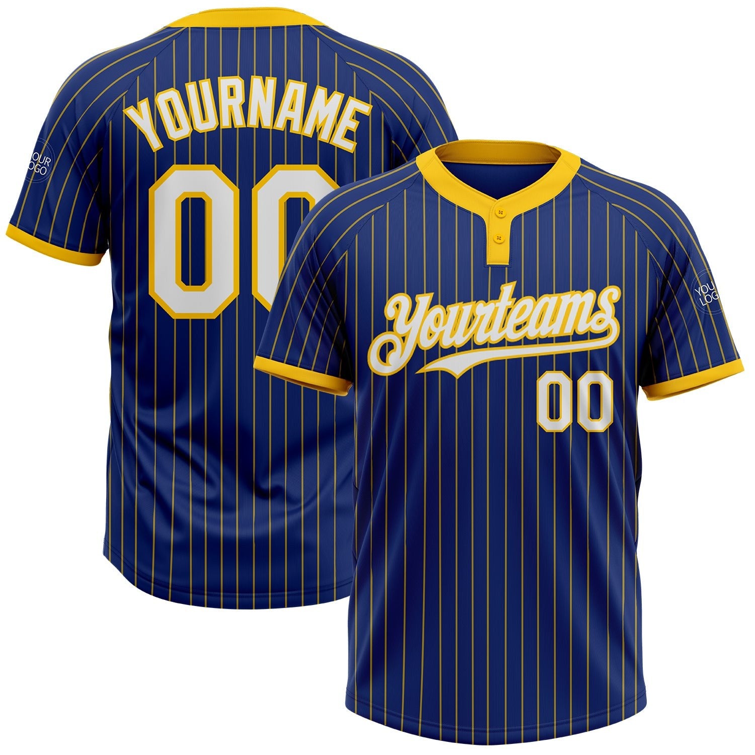Custom Royal Yellow Pinstripe White Two-Button Unisex Softball Jersey photo 1