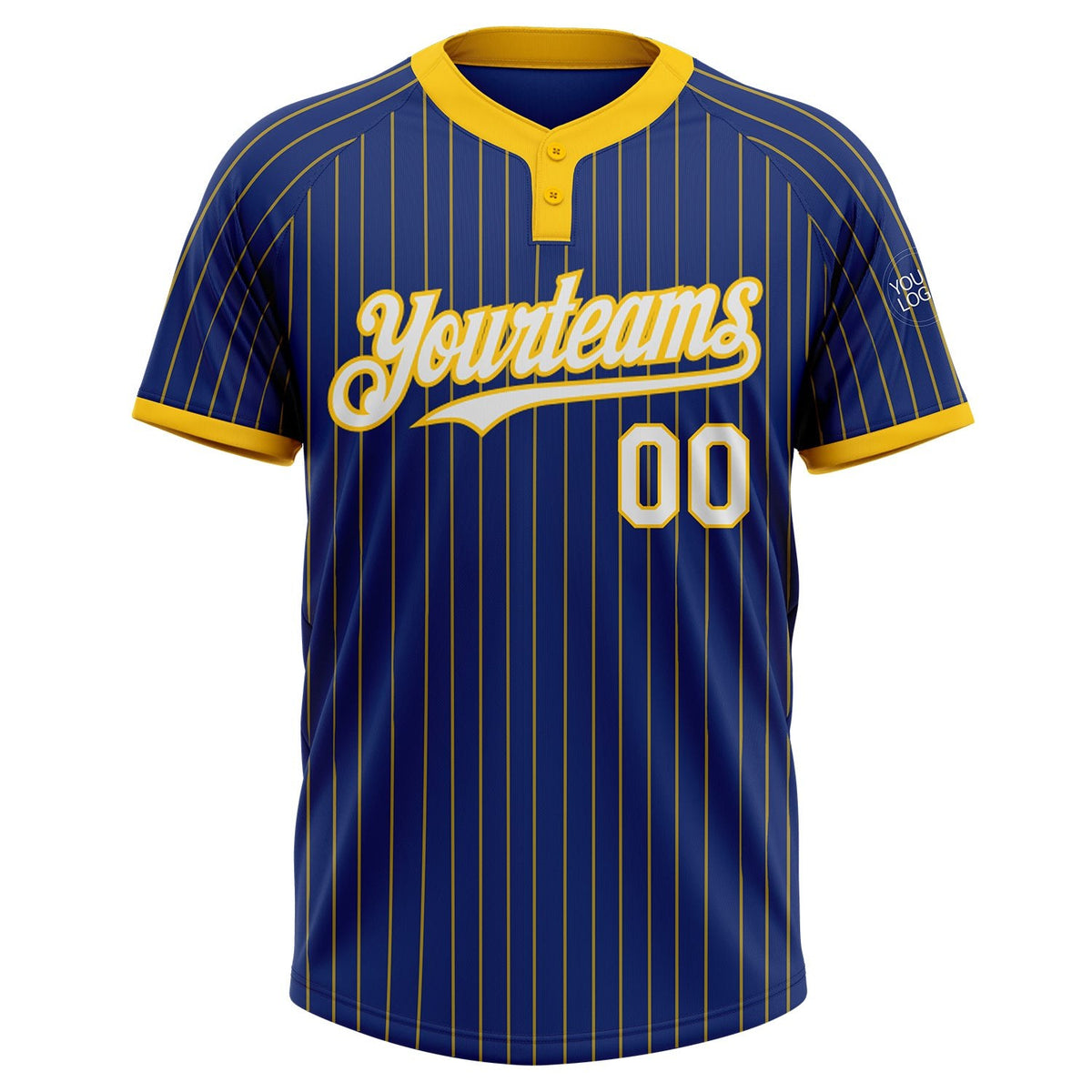 Custom Royal Yellow Pinstripe White Two-Button Unisex Softball Jersey photo 2