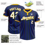 Custom Royal Yellow Pinstripe White Two-Button Unisex Softball Jersey photo 3