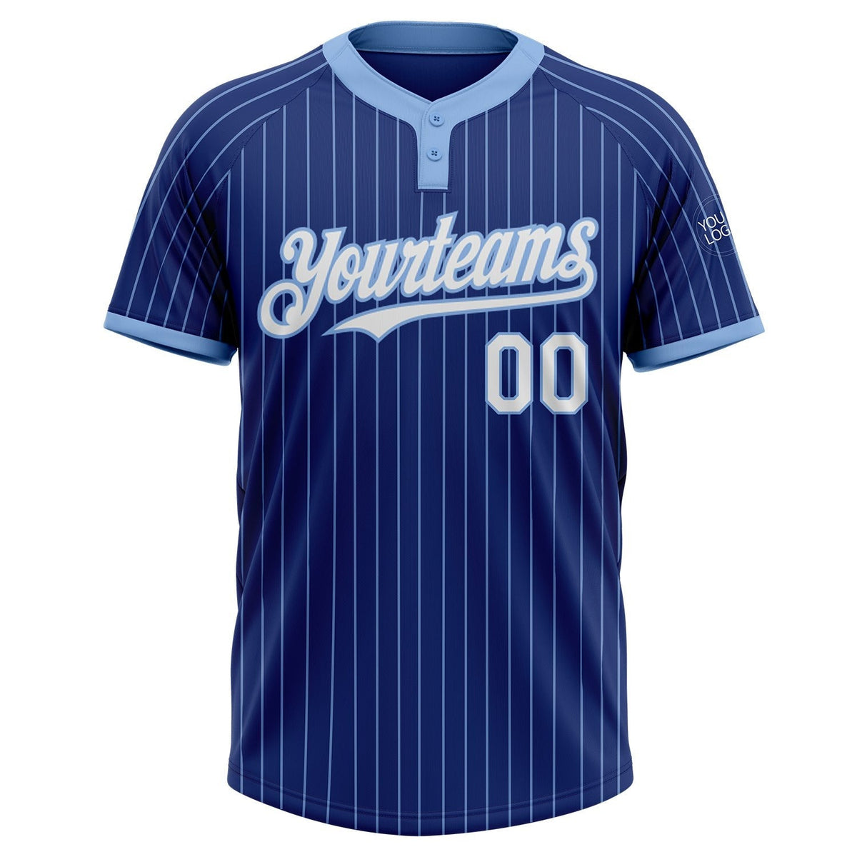 Custom Royal Light Blue Pinstripe White Two-Button Unisex Softball Jersey photo 2