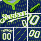 Custom Royal Neon Green Pinstripe White Two-Button Unisex Softball Jersey detail