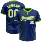 Custom Royal Neon Green Pinstripe White Two-Button Unisex Softball Jersey photo 1