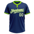 Custom Royal Neon Green Pinstripe White Two-Button Unisex Softball Jersey photo 2