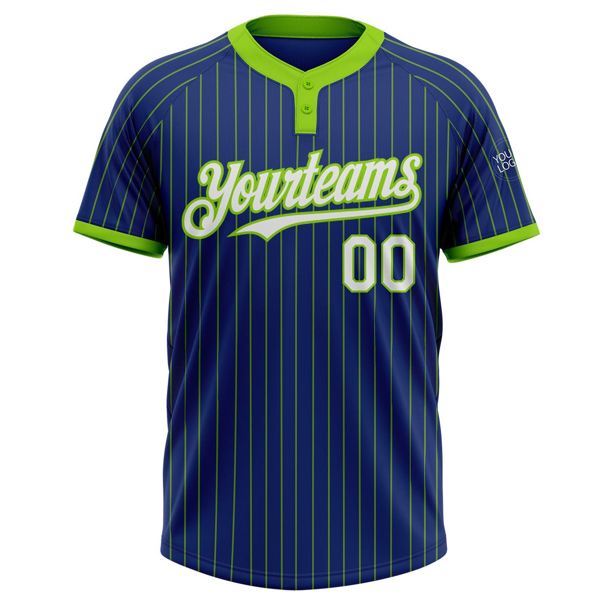 Custom Royal Neon Green Pinstripe White Two-Button Unisex Softball Jersey photo 2