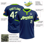 Custom Royal Neon Green Pinstripe White Two-Button Unisex Softball Jersey photo 3