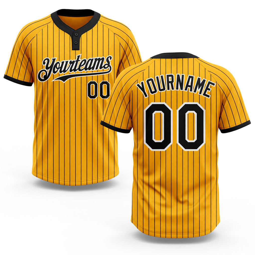 Custom Gold Black Pinstripe White Two-Button Unisex Softball Jersey